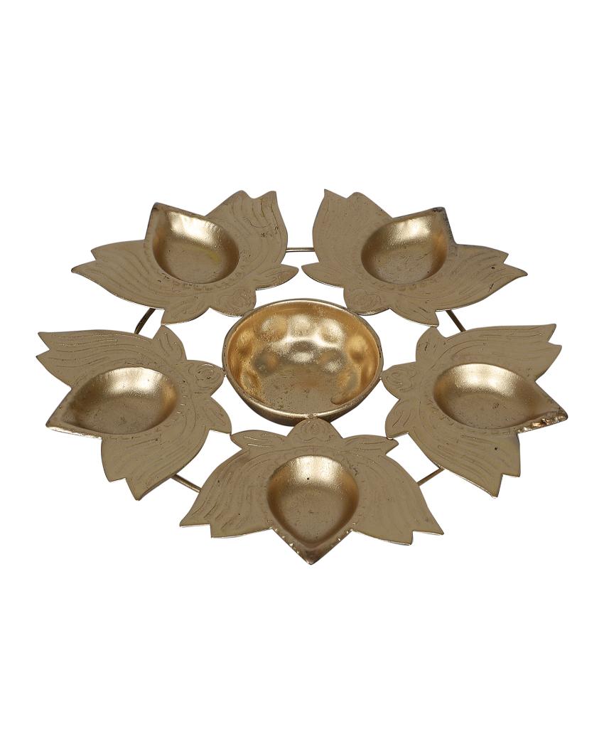 Lotus Flower Metal Diya Urli | Set of 3 | 8 inches