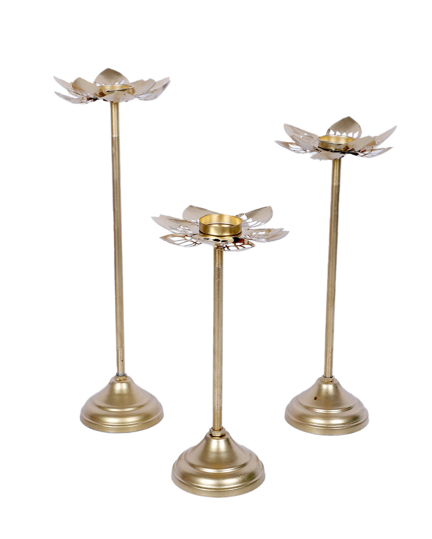 Artistic Golden Kamal Cut Detachable Tealight Holder | Set of 3