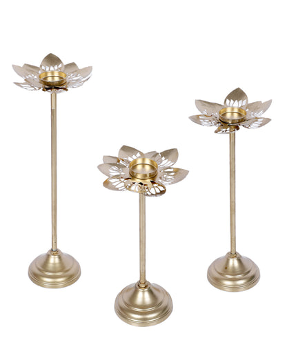 Artistic Golden Kamal Cut Detachable Tealight Holder | Set of 3