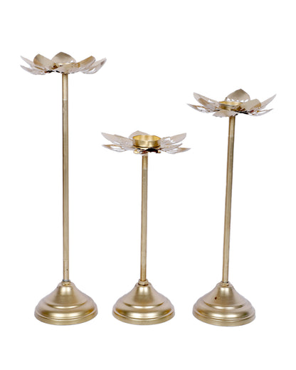 Artistic Golden Kamal Cut Detachable Tealight Holder | Set of 3