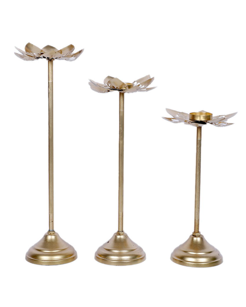 Artistic Golden Kamal Cut Detachable Tealight Holder | Set of 3