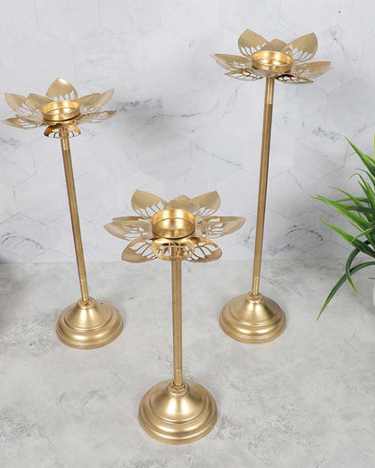 Artistic Golden Kamal Cut Detachable Tealight Holder | Set of 3