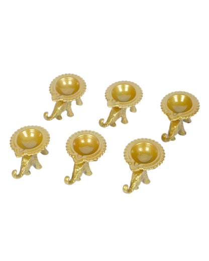 Decorative Golden Small Elephant Diya | Set of 6 | 2 x 4 inches