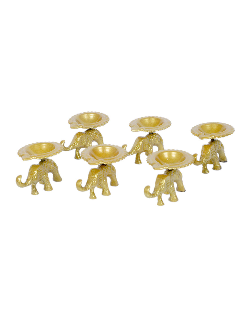 Decorative Golden Small Elephant Diya | Set of 6 | 2 x 4 inches