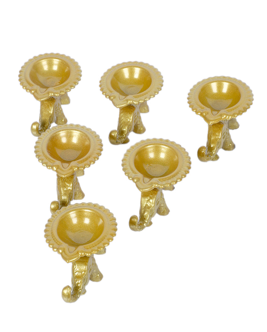 Decorative Golden Small Elephant Diya | Set of 6 | 2 x 4 inches