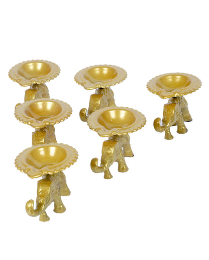 Decorative Golden Small Elephant Diya | Set of 6 | 2 x 4 inches