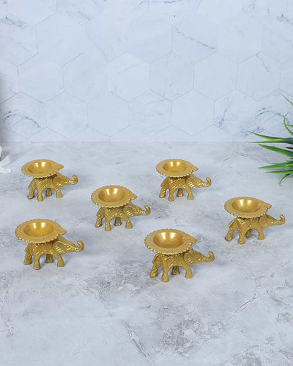 Decorative Golden Small Elephant Diya | Set of 6 | 2 x 4 inches