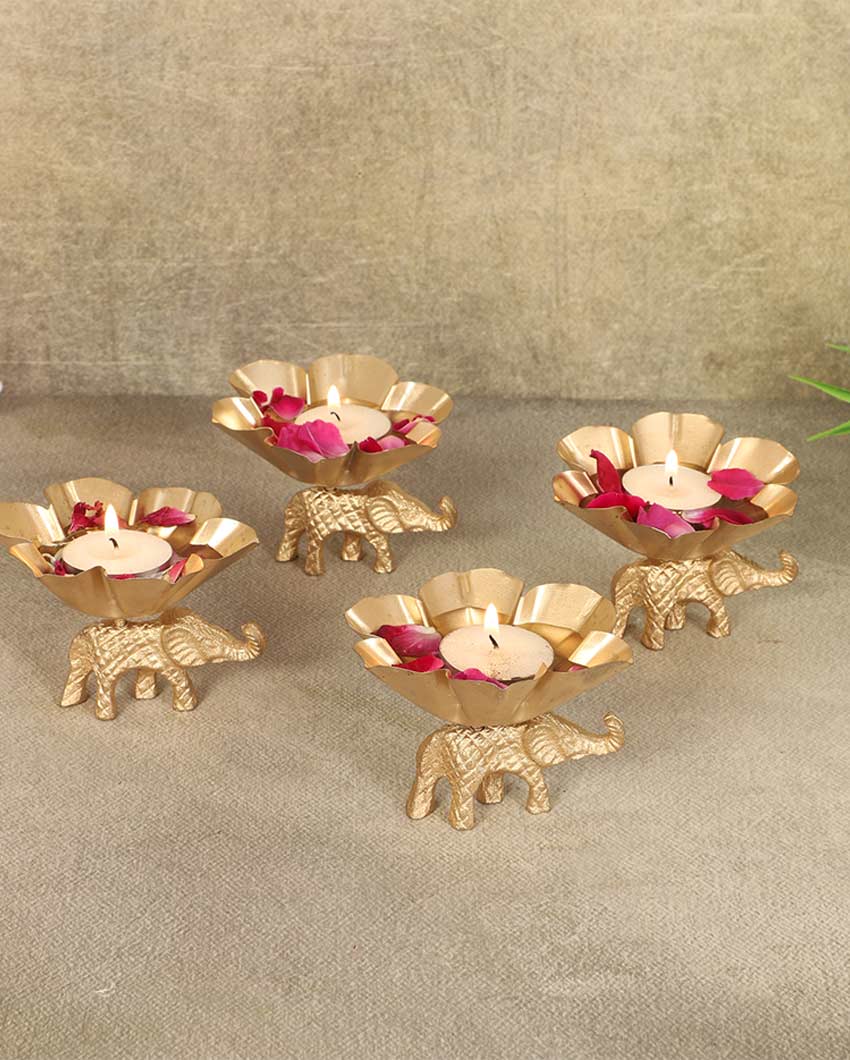 Unique Golden Elephant Bowl Diya | Set of 4 | 4 x 4 inches