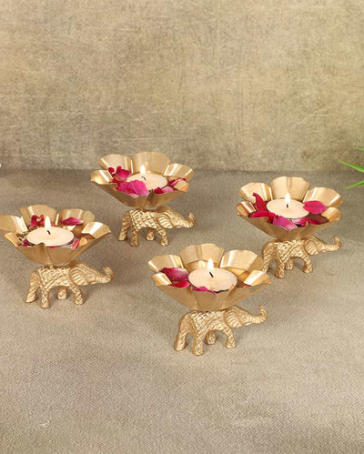 Unique Golden Elephant Bowl Diya | Set of 4 | 4 x 4 inches