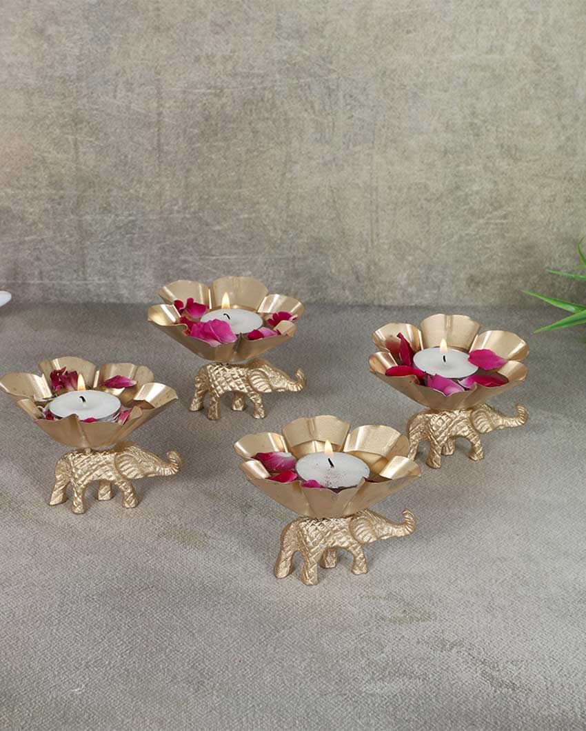 Unique Golden Elephant Bowl Diya | Set of 4 | 4 x 4 inches