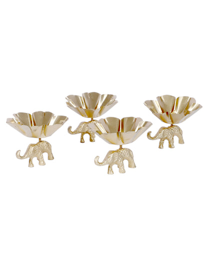 Unique Golden Elephant Bowl Diya | Set of 4 | 4 x 4 inches