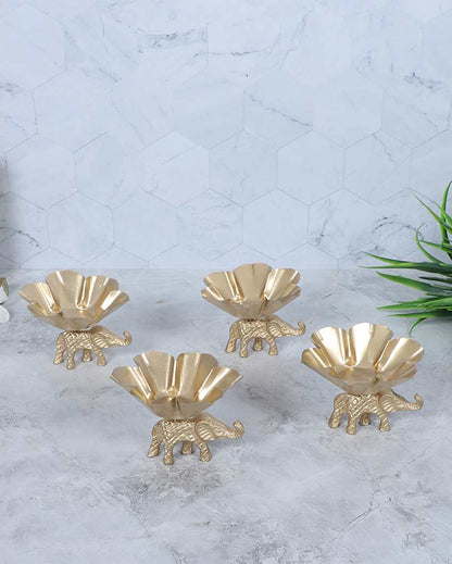 Unique Golden Elephant Bowl Diya | Set of 4 | 4 x 4 inches