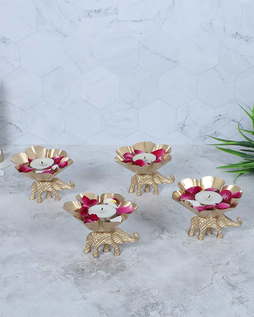 Unique Golden Elephant Bowl Diya | Set of 4 | 4 x 4 inches