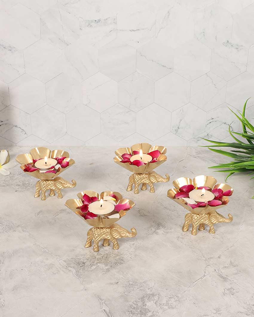 Unique Golden Elephant Bowl Diya | Set of 4 | 4 x 4 inches