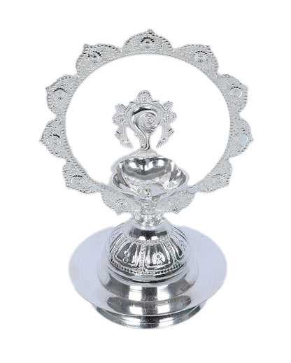 Traditional Silver Peacock Akhand Diya With Velvet Box | Silver | 3 x 5 inches