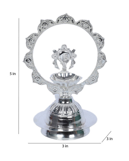 Traditional Silver Peacock Akhand Diya With Velvet Box | Silver | 3 x 5 inches