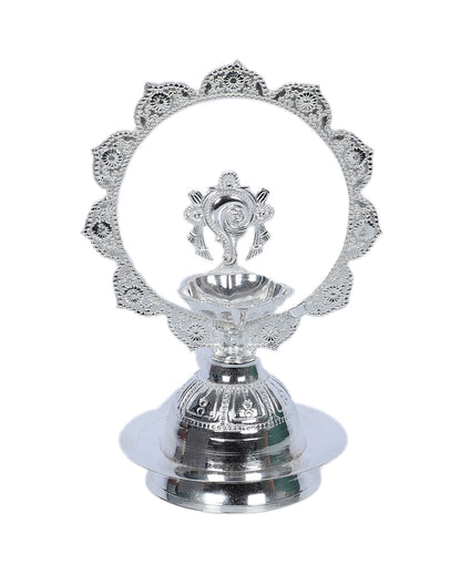 Traditional Silver Peacock Akhand Diya With Velvet Box | Silver | 3 x 5 inches