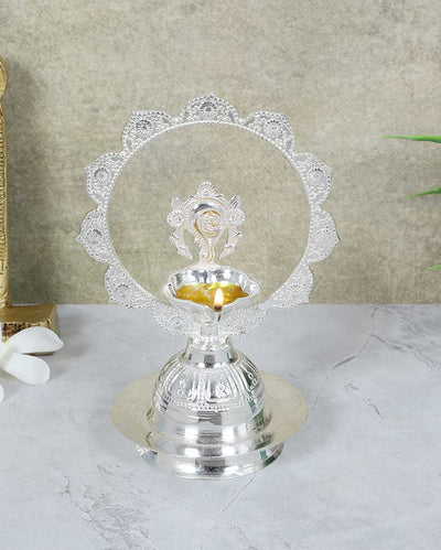 Traditional Silver Peacock Akhand Diya With Velvet Box | Silver | 3 x 5 inches