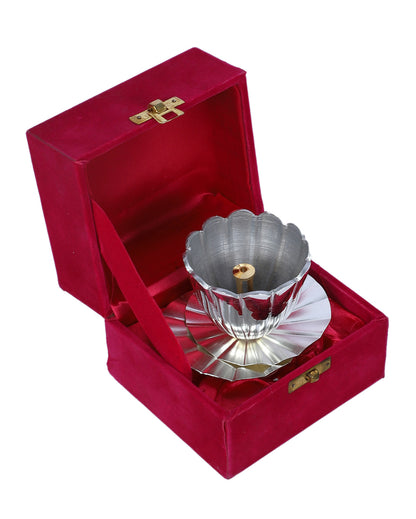 Elegant Silver Akhand Diya With Velvet Box | 3 x 3 inches