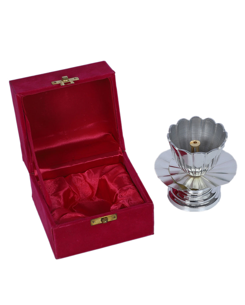 Elegant Silver Akhand Diya With Velvet Box | 3 x 3 inches