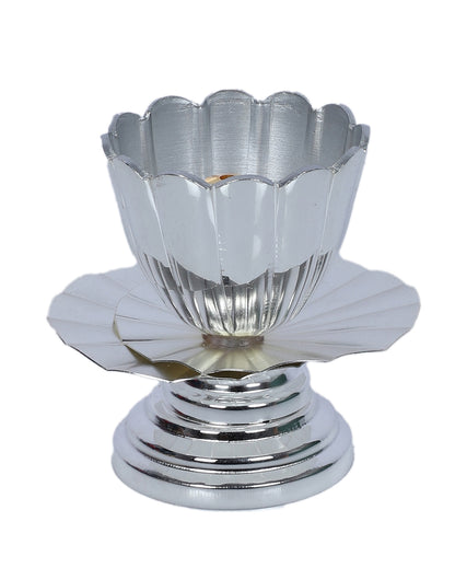 Elegant Silver Akhand Diya With Velvet Box | 3 x 3 inches