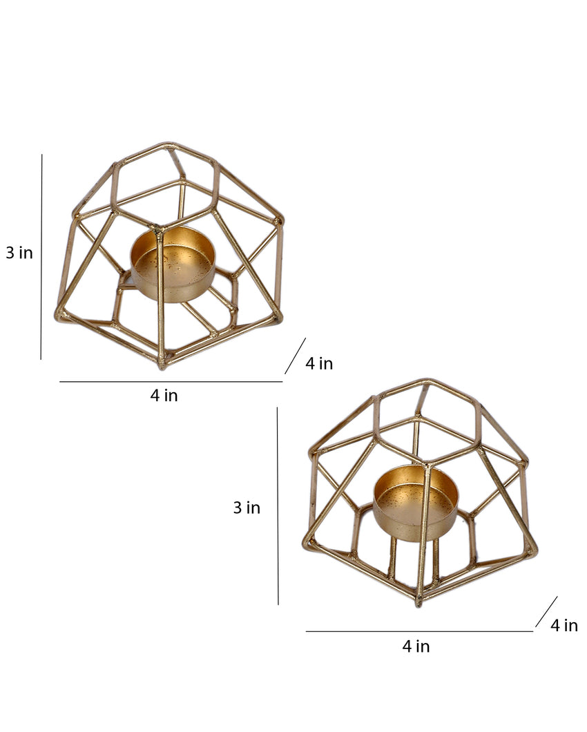 Chic Golden Wired Small Tealight Holder | Set of 2 | 4 x 3 inches