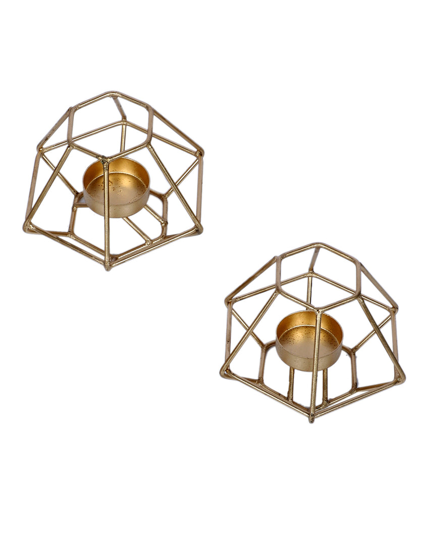 Chic Golden Wired Small Tealight Holder | Set of 2 | 4 x 3 inches