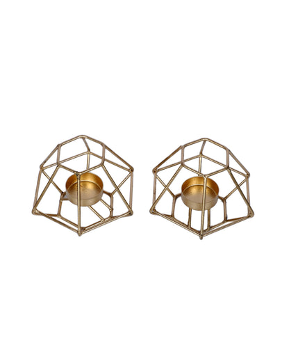 Chic Golden Wired Small Tealight Holder | Set of 2 | 4 x 3 inches