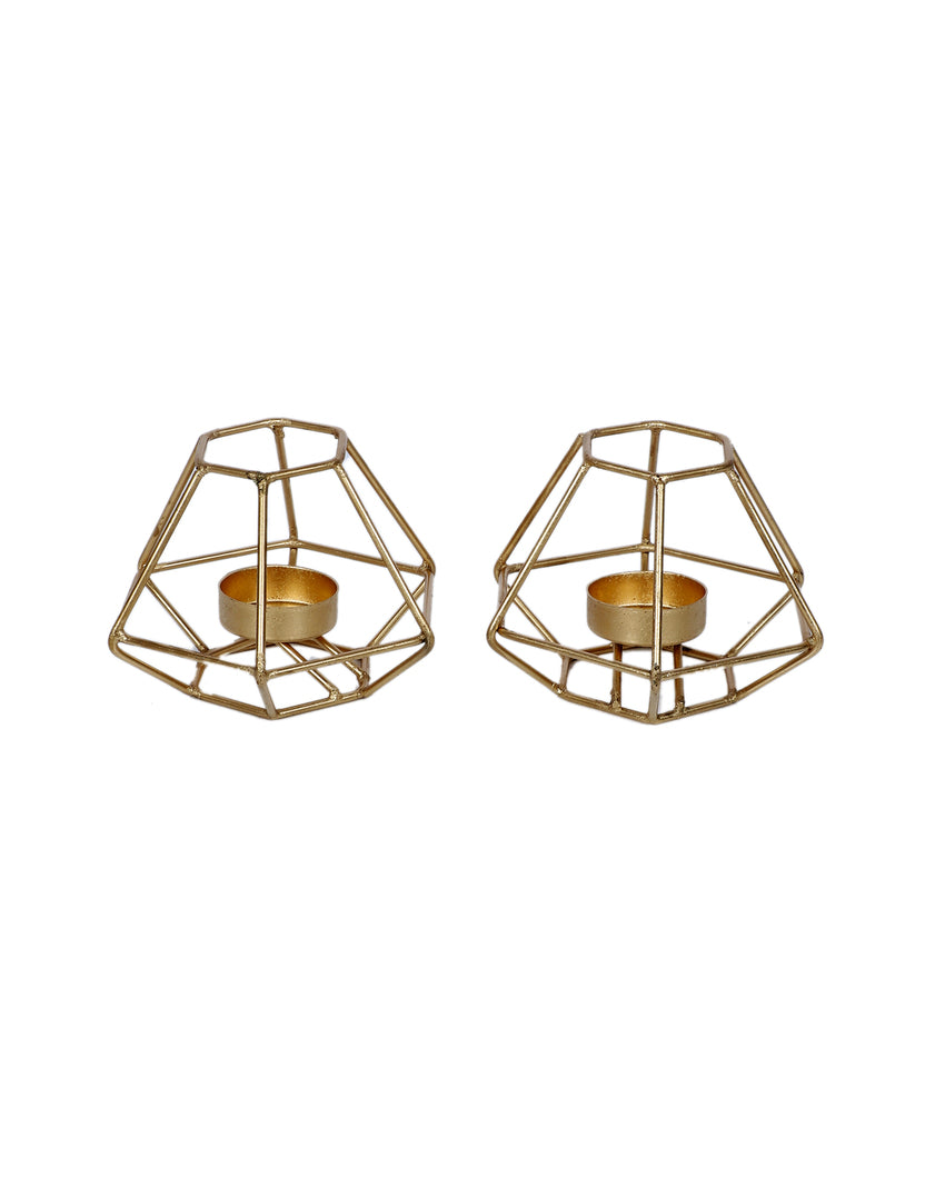 Chic Golden Wired Small Tealight Holder | Set of 2 | 4 x 3 inches