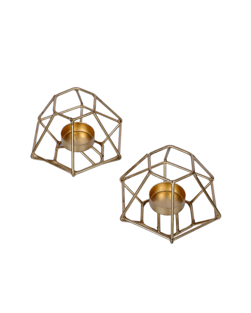 Chic Golden Wired Small Tealight Holder | Set of 2 | 4 x 3 inches