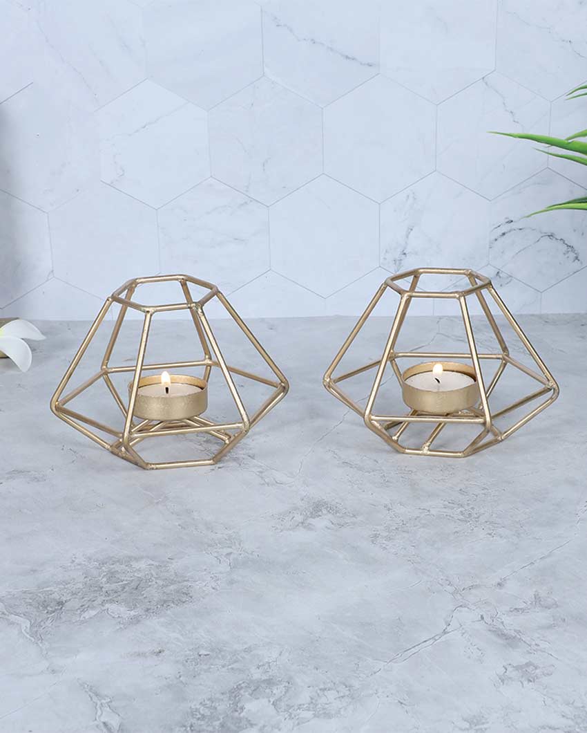 Chic Golden Wired Small Tealight Holder | Set of 2 | 4 x 3 inches