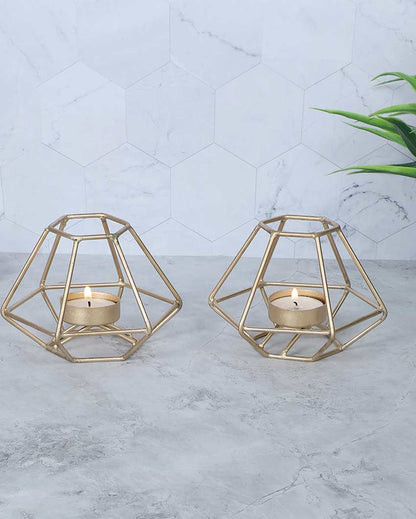 Chic Golden Wired Small Tealight Holder | Set of 2 | 4 x 3 inches