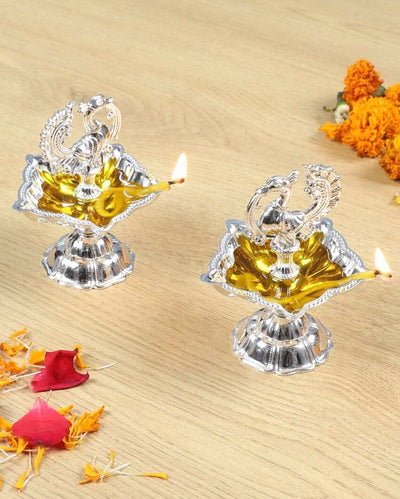 Peacock Aluminum Akhand Diyas | Set Of 2 | 3 x 2 x 4 inches