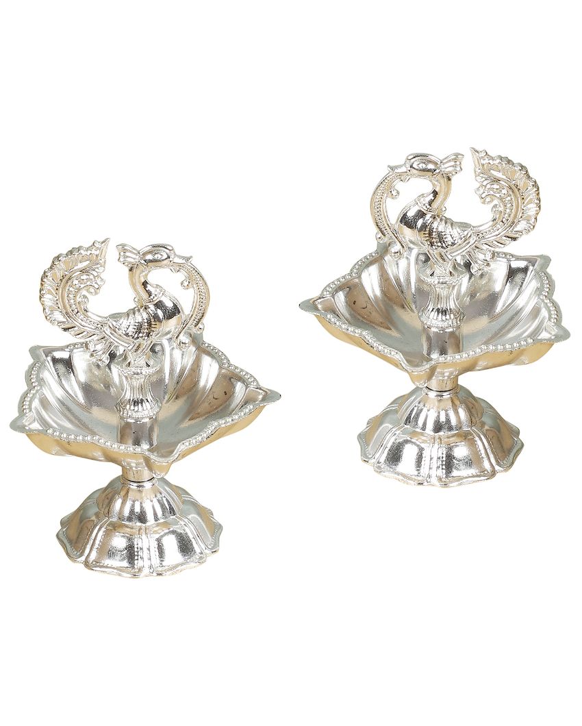 Peacock Aluminum Akhand Diyas | Set Of 2 | 3 x 2 x 4 inches