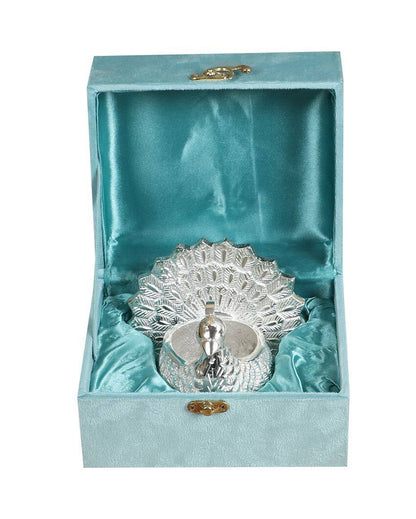 Peacock Aluminum Silver Tealight Holder With Glass