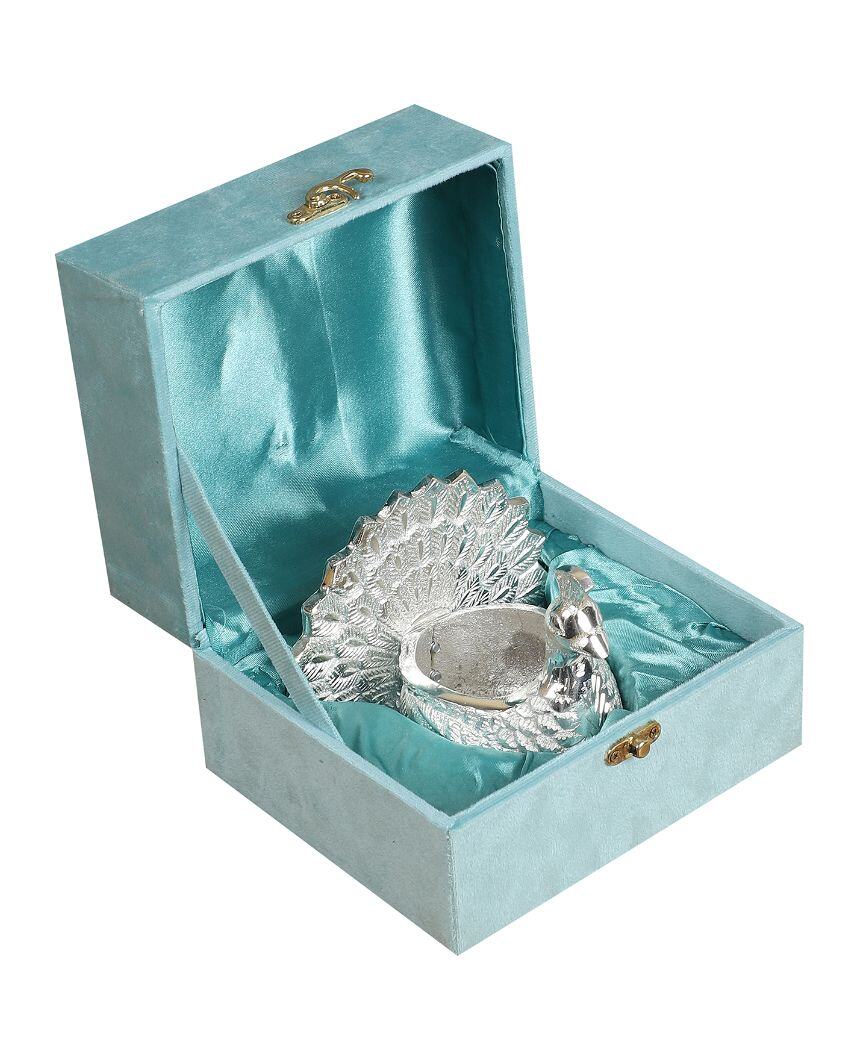 Peacock Aluminum Silver Tealight Holder With Glass