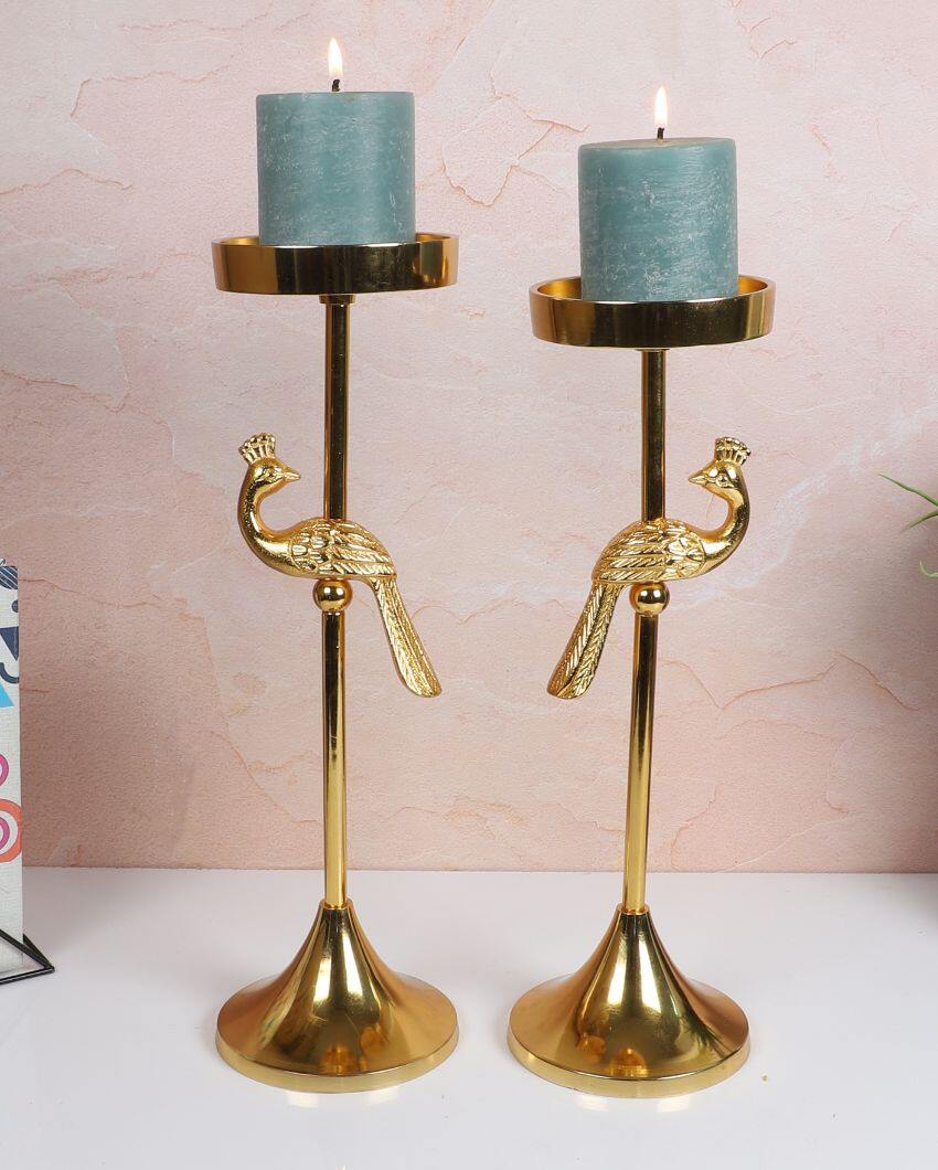 Peacock Aluminum Candle Stands | Set Of 2 | 4 x 4 x 12 inches