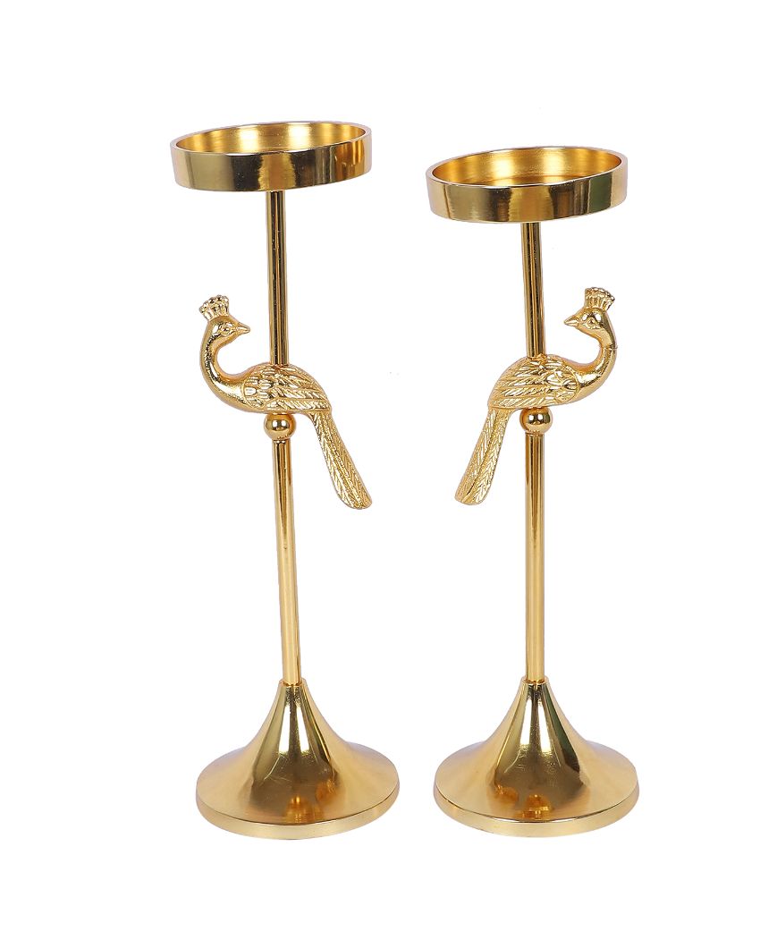 Peacock Aluminum Candle Stands | Set Of 2 | 4 x 4 x 12 inches