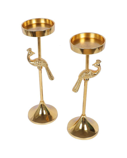 Peacock Aluminum Candle Stands | Set Of 2 | 4 x 4 x 12 inches