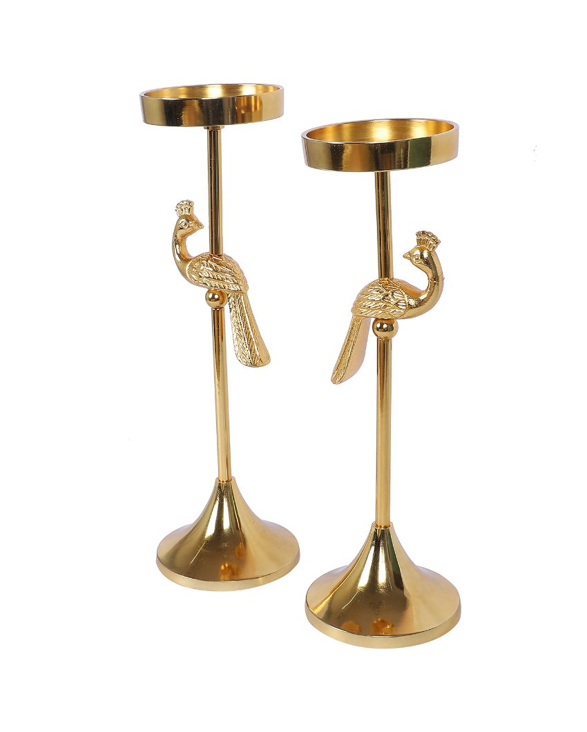 Peacock Aluminum Candle Stands | Set Of 2 | 4 x 4 x 12 inches