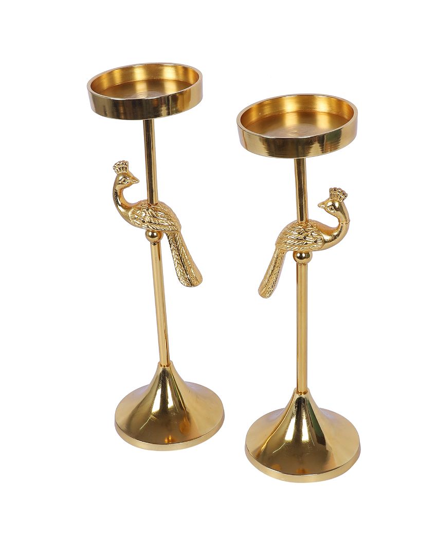 Peacock Aluminum Candle Stands | Set Of 2 | 4 x 4 x 12 inches