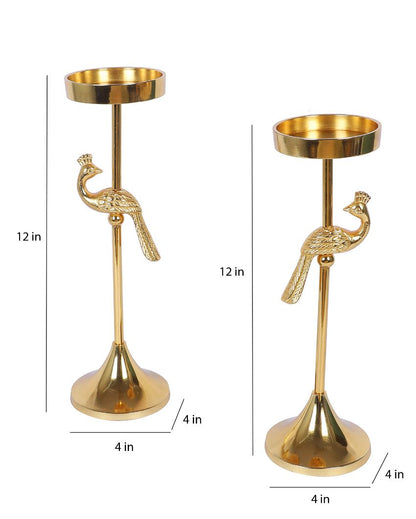 Peacock Aluminum Candle Stands | Set Of 2 | 4 x 4 x 12 inches