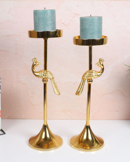 Peacock Aluminum Candle Stands | Set Of 2 | 4 x 4 x 12 inches