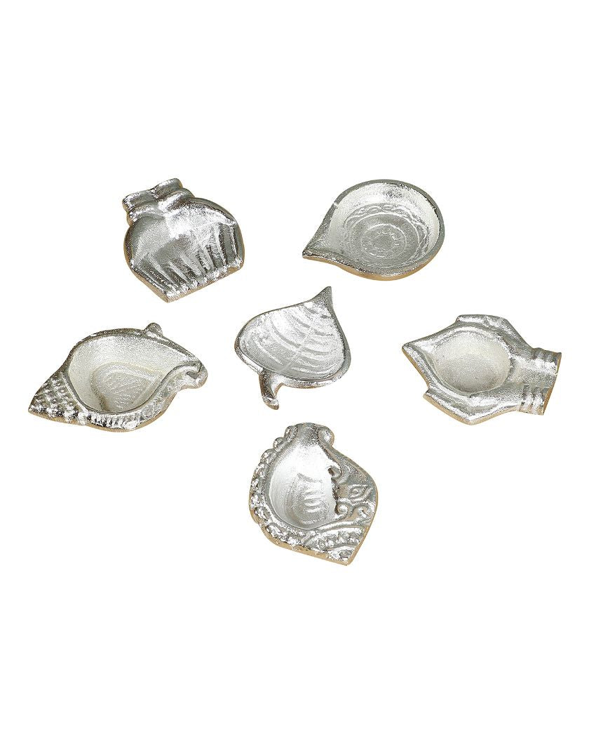 Aluminum Silver Diyas | Set Of 6 | 3 x 3 inches