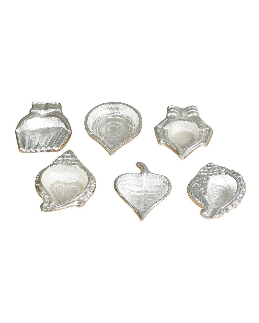 Aluminum Silver Diyas | Set Of 6 | 3 x 3 inches