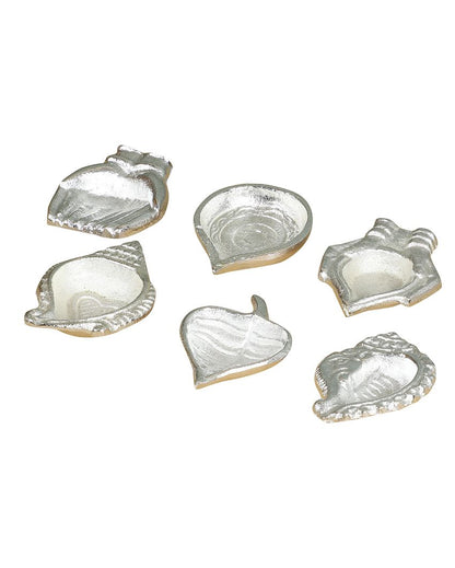 Aluminum Silver Diyas | Set Of 6 | 3 x 3 inches