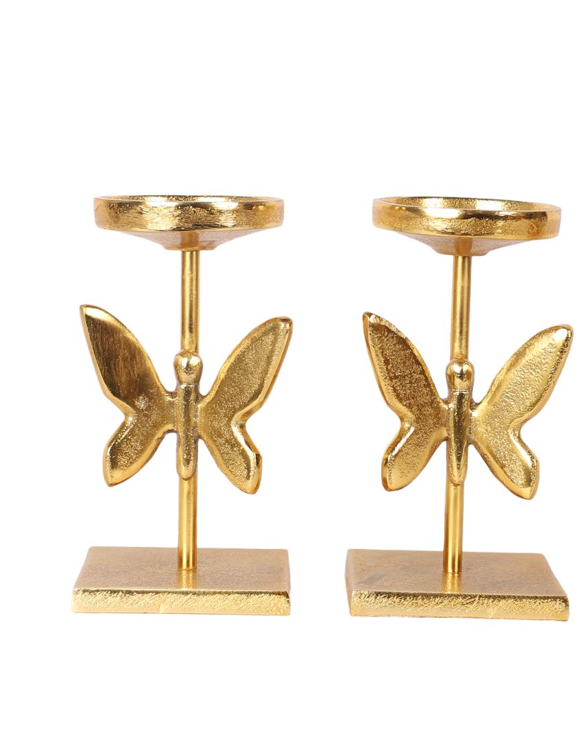 Elegant Golden Butterfly Design Candle Stand | Set of 2 | 3 x 8 inches