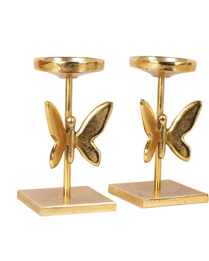 Elegant Golden Butterfly Design Candle Stand | Set of 2 | 3 x 8 inches