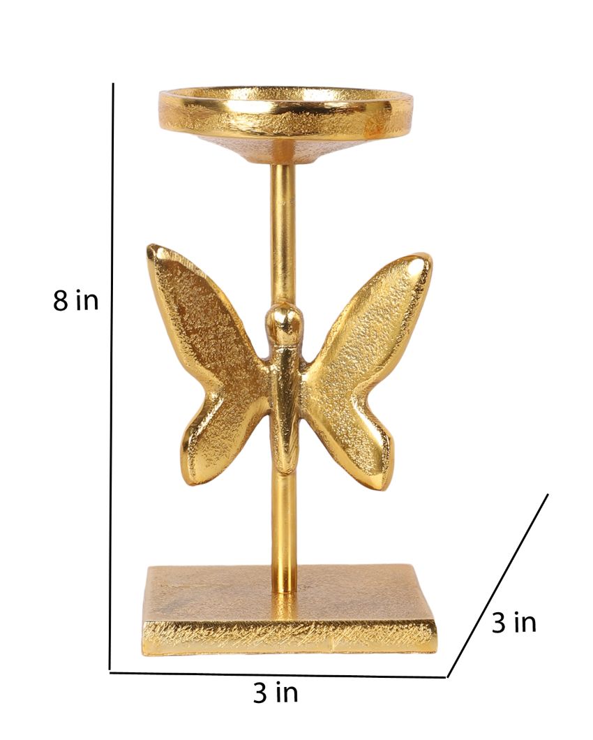 Elegant Golden Butterfly Design Candle Stand | Set of 2 | 3 x 8 inches