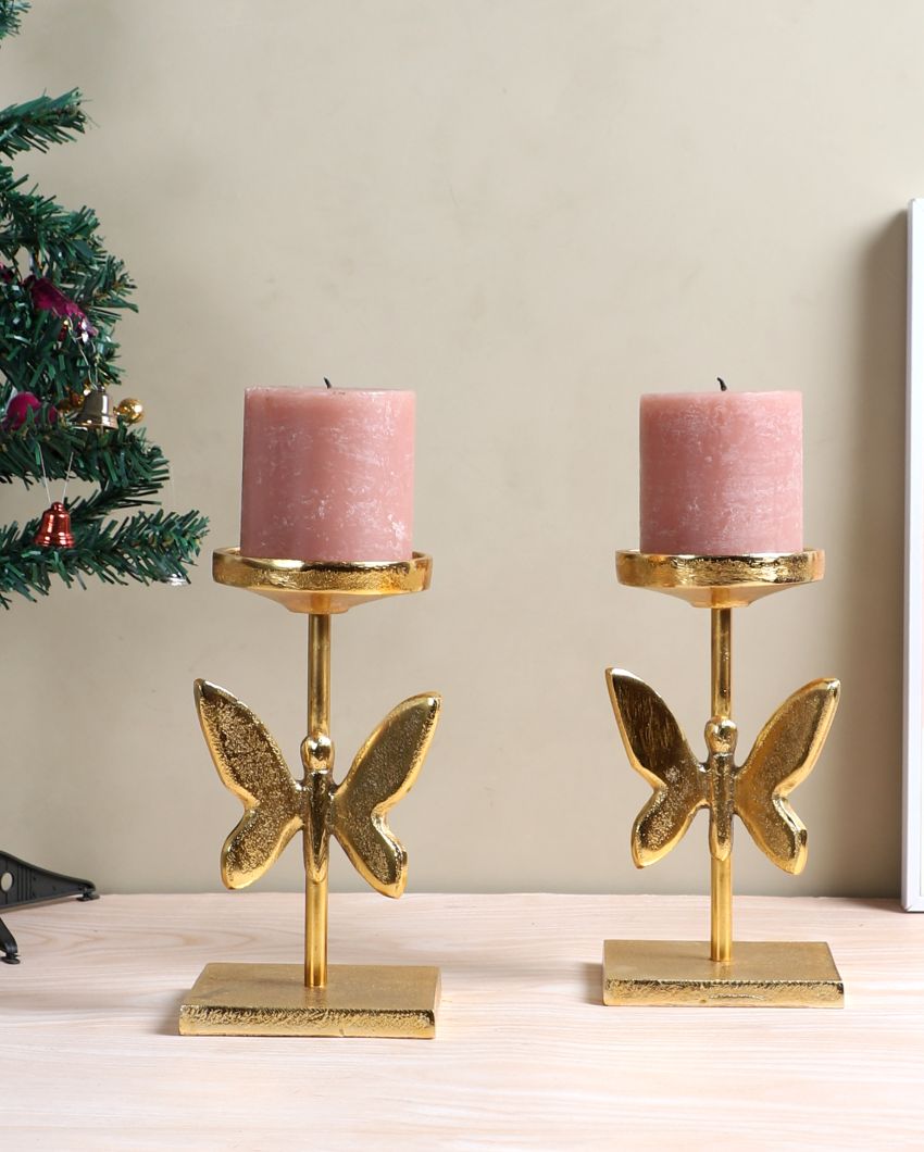 Elegant Golden Butterfly Design Candle Stand | Set of 2 | 3 x 8 inches